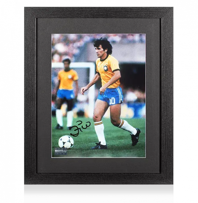 Zico Signed Brazil Photo In Black Wooden Frame: 1982 FIFA World Cup