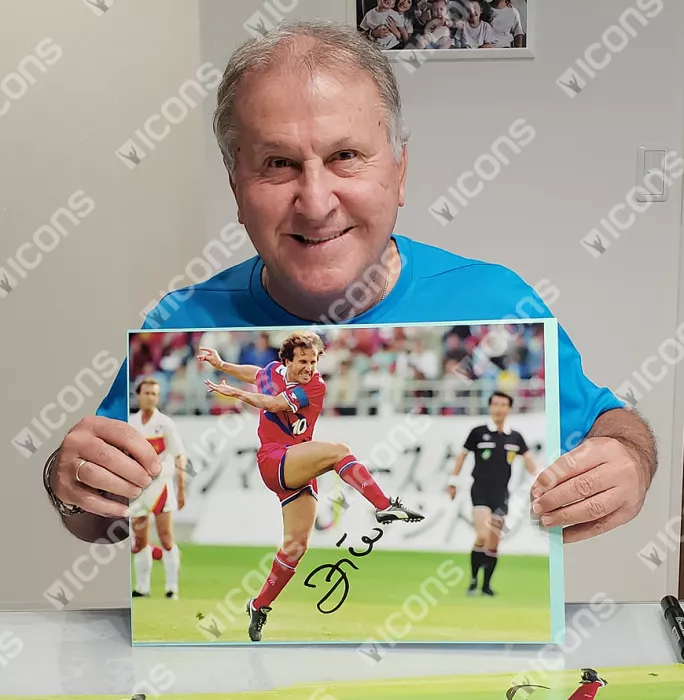 Zico Signed Kashima Antlers Photo In Black Wooden Frame: J League Goal