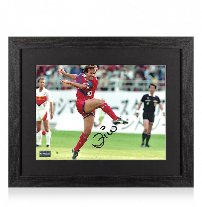 Zico Signed Kashima Antlers Photo In Black Wooden Frame: J League Goal