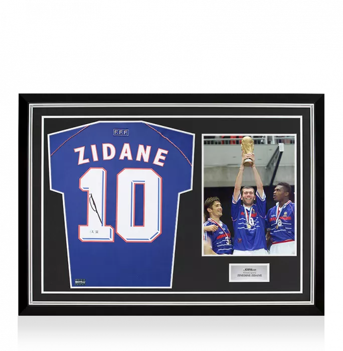 Zinedine Zidane Back Signed France 1998 Home Shirt In Hero Frame: Option 1