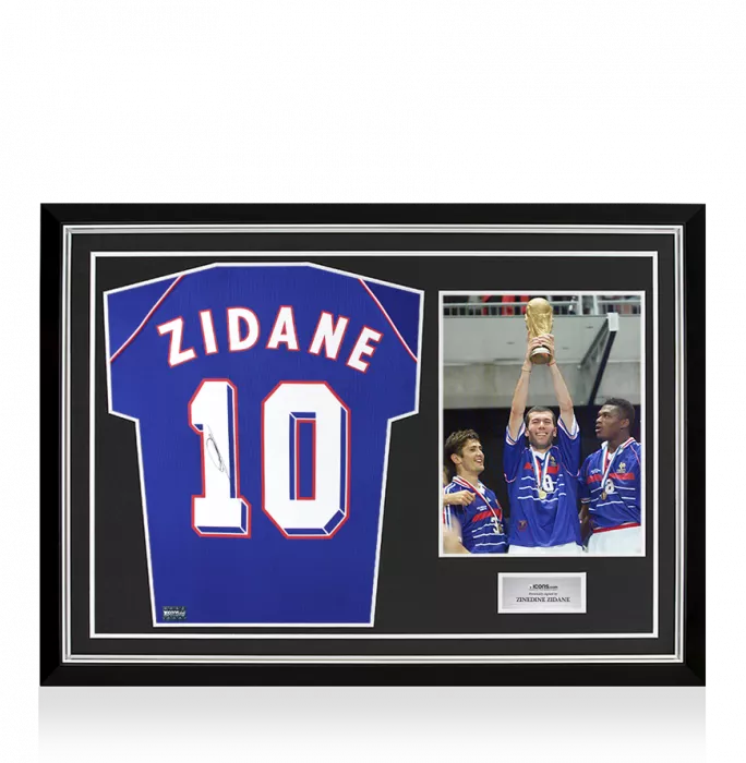 Zinedine Zidane Back Signed France 1998 Home Shirt In Hero Frame: Option 1