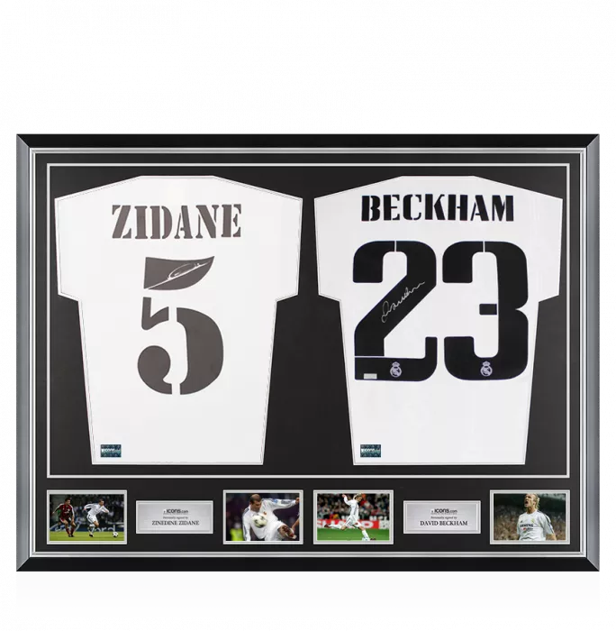 Zinedine Zidane & David Beckham Signed Real Madrid Home Shirts In Classic Dual Frame