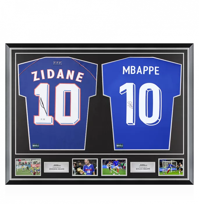 Zinedine Zidane & Kylian Mbappe Back Signed France Home Shirts In Classic Dual Frame