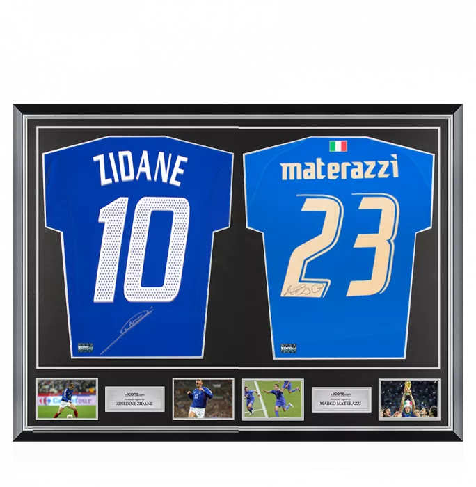 Zinedine Zidane & Marco Materazzi Signed France & Italy Shirts In Classic Dual Frame