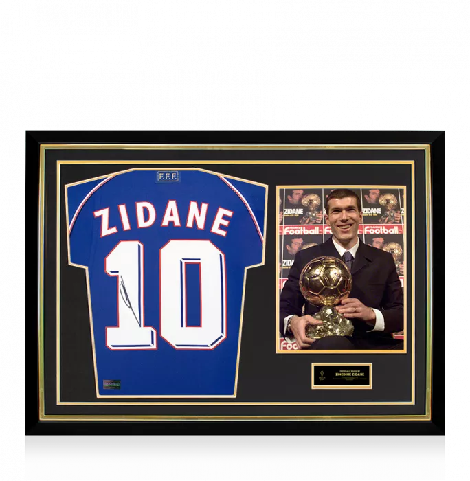 Zinedine Zidane Official Ballon d'Or™ Back Signed and Hero Framed France 1998 Home Shirt