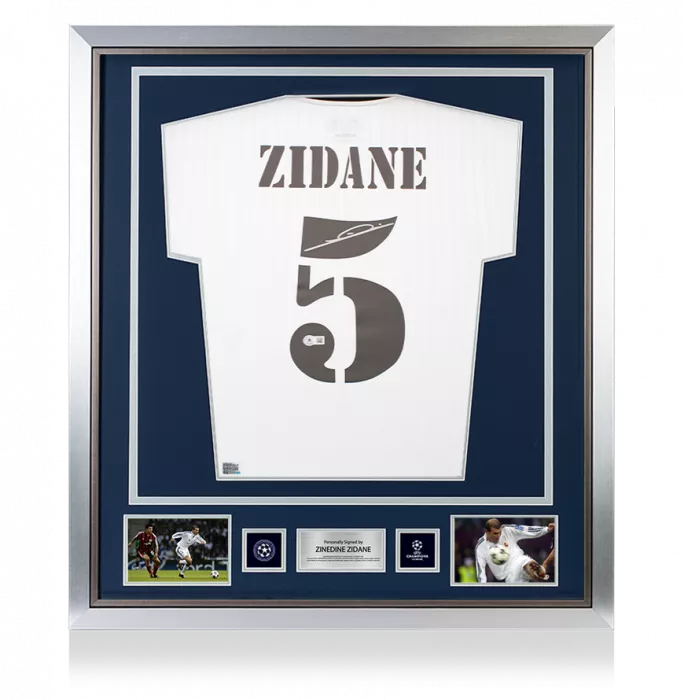 Zinedine Zidane Official UEFA Champions League Back Signed And Framed Real Madrid Icon Shirt