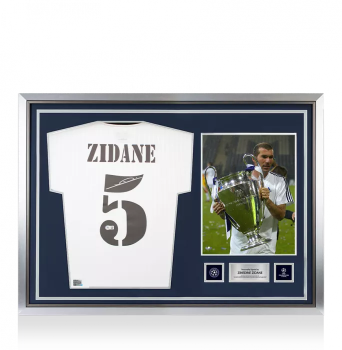 Zinedine Zidane Official UEFA Champions League Back Signed and Hero Framed Real Madrid Icon Shirt