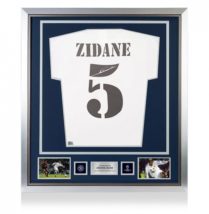 Zinedine Zidane Official UEFA Champions League Back Signed And Framed Real Madrid 2001 Home Shirt