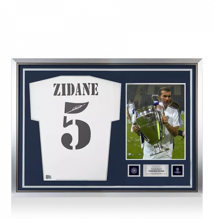 Zinedine Zidane Official UEFA Champions League Back Signed And Hero Framed Real Madrid 2002-03 Home Shirt