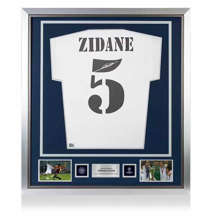 Zinedine Zidane Official UEFA Champions League Back Signed And Framed Real Madrid 2002 Home Shirt