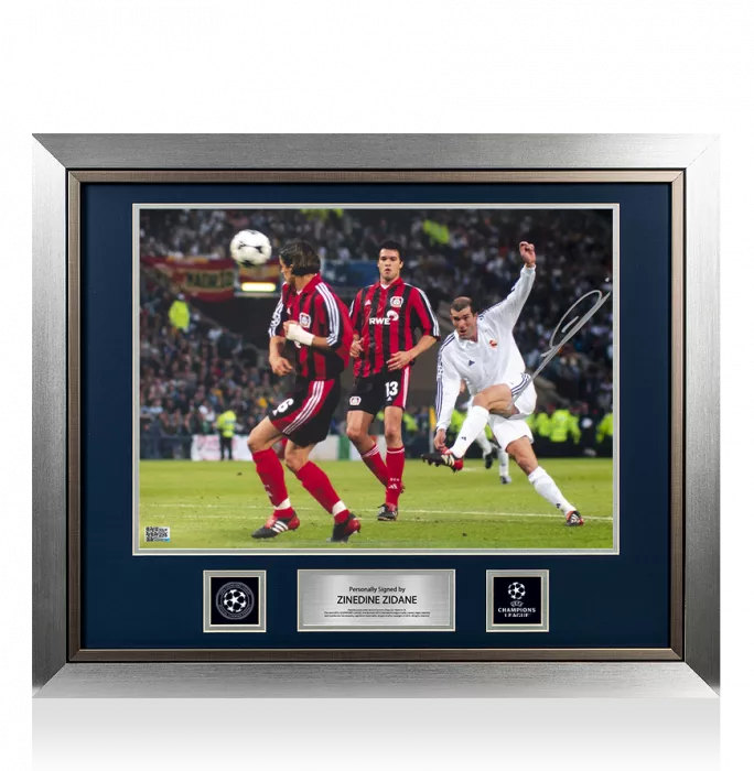Zinedine Zidane Official UEFA Champions League Signed and Framed Real Madrid Photo: 2002 UEFA Champions League Final Volley