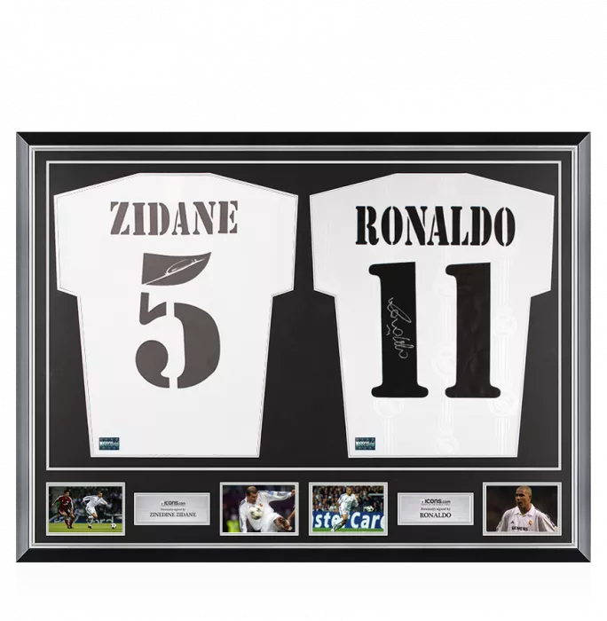 Zinedine Zidane & Ronaldo Signed Real Madrid Home Shirts In Classic Dual Frame
