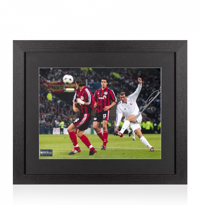 Zinedine Zidane Signed Real Madrid: 2002 UEFA Champions League Final Volley Photo In Black Wooden Frame