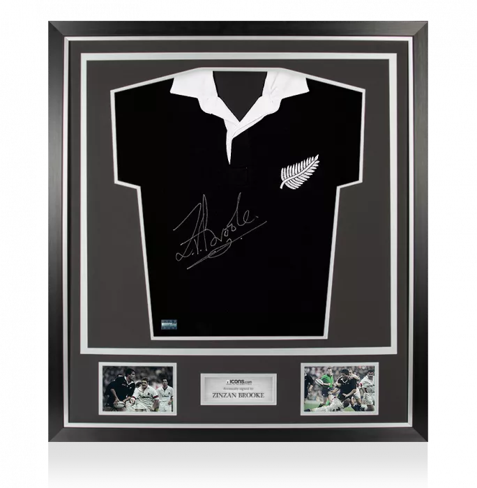 Zinzan Brooke Front Signed Retro New Zealand Rugby Shirt In Classic Frame