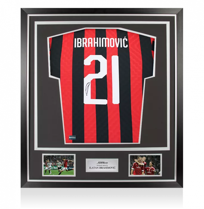 Zlatan Ibrahimovic Back Signed AC Milan Retro Home Shirt In Classic Frame