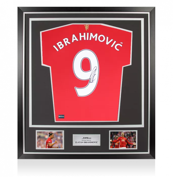 Zlatan Ibrahimovic Back Signed Manchester United 2021-22 Home Shirt with Fan Style Numbers In Classic Frame