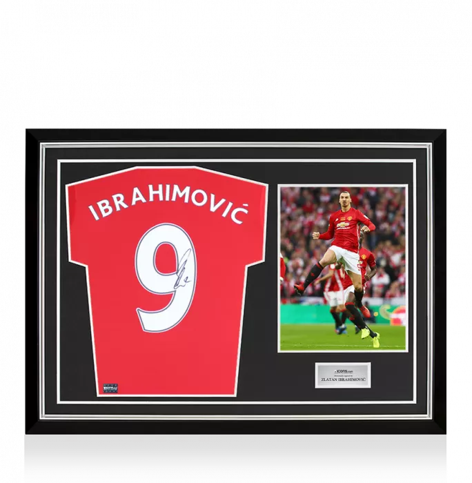 Zlatan Ibrahimovic Back Signed Manchester United 2016-17 Home Shirt with Fan Style Numbers In Hero Frame: Option 1