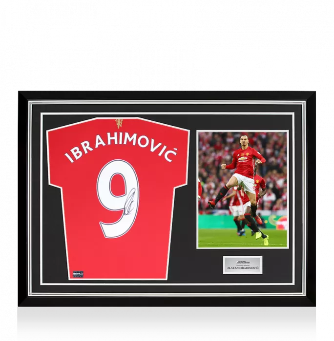 Zlatan Ibrahimovic Back Signed Manchester United 2021-22 Home Shirt with Fan Style Numbers In Hero Frame: Option 1