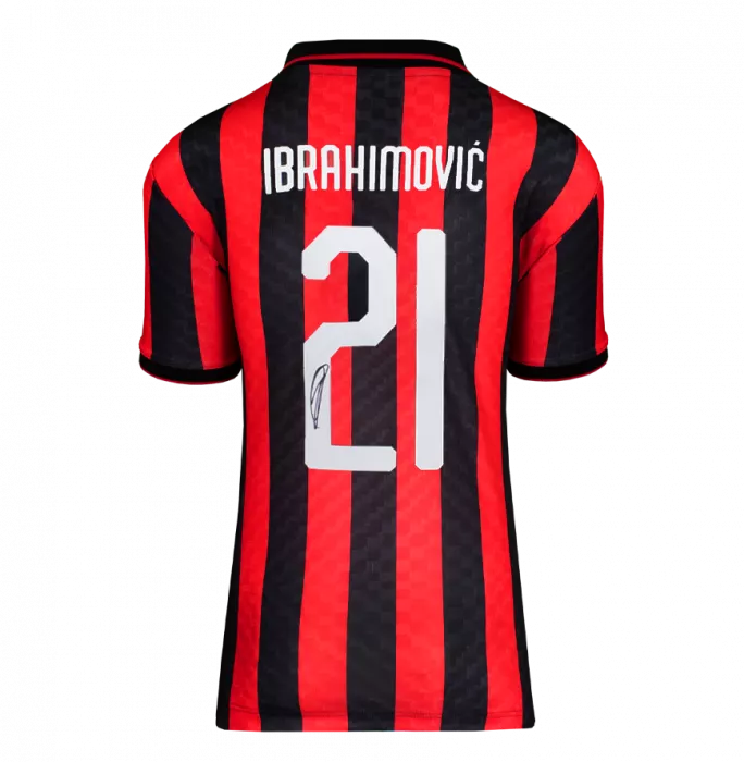 Zlatan Ibrahimovic Official AC Milan Back Signed And Framed Retro Home Shirt