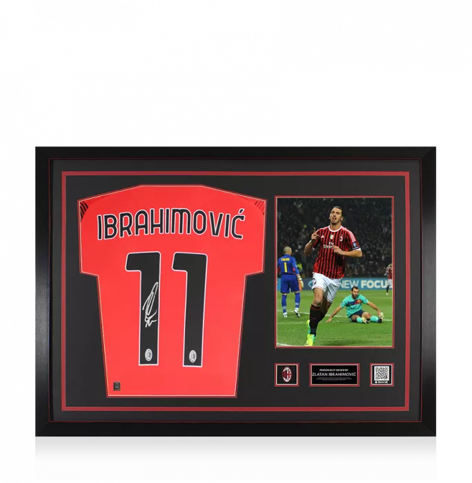 Zlatan Ibrahimovic Official AC Milan Back Signed And Framed Modern AC Milan Home Shirt