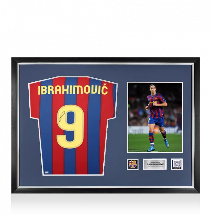 Zlatan Ibrahimovic Official FC Barcelona Back Signed And Framed 2009-10 Home Shirt With Fan Style Number
