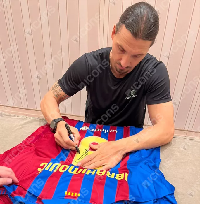 Zlatan Ibrahimovic Official FC Barcelona Back Signed And Framed Modern FC Barcelona Home Shirt With Fan Style Numbers