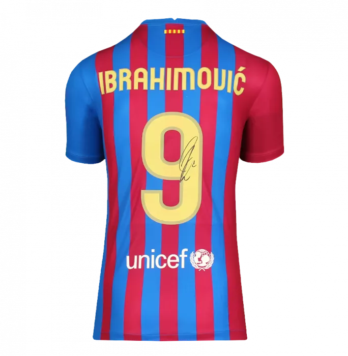 Zlatan Ibrahimovic Official FC Barcelona Back Signed And Framed Modern FC Barcelona Home Shirt With Fan Style Numbers