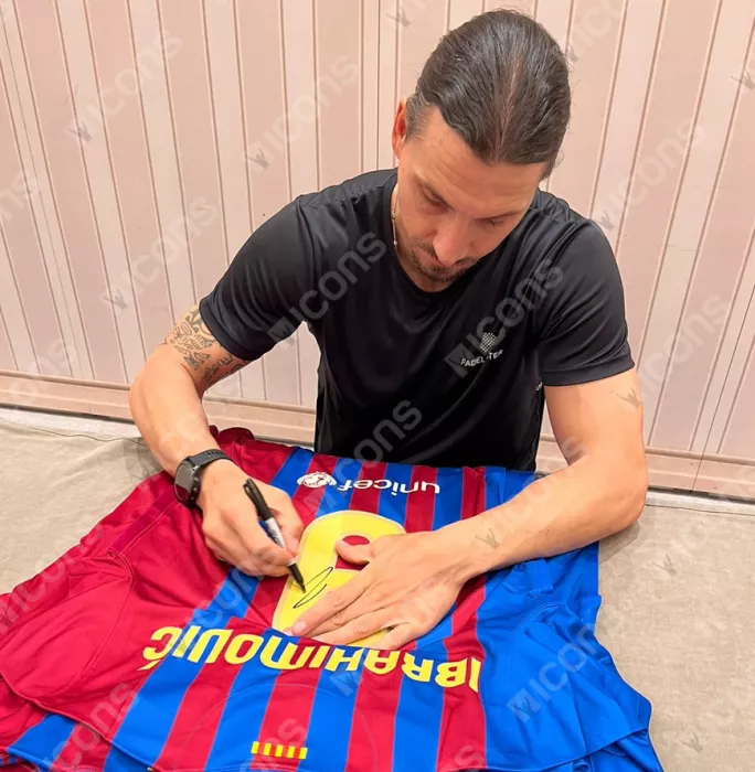 Zlatan Ibrahimovic Official FC Barcelona Back Signed And Framed Modern FC Barcelona Home Shirt With Fan Style Numbers