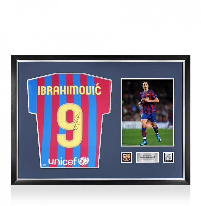 Zlatan Ibrahimovic Official FC Barcelona Back Signed and Framed Modern FC Barcelona Home Shirt with Fan Style Numbers