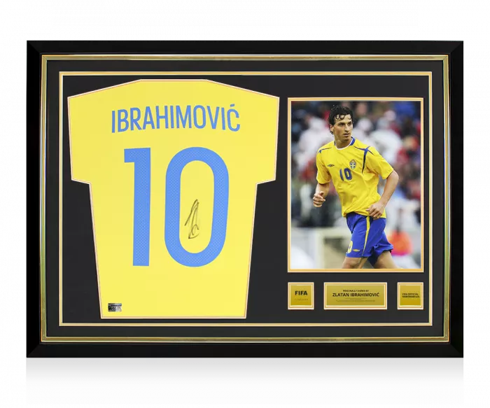 Zlatan Ibrahimovic Official FIFA World Cup™ Back Signed and Hero Framed Sweden 2016-17 Home Shirt
