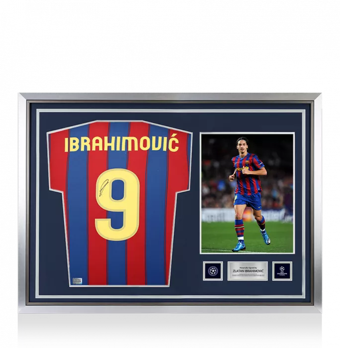 Zlatan Ibrahimovic Official UEFA Champions League Back Signed And Hero Framed FC Barcelona 2009-10 Home Shirt With Fan Style Number