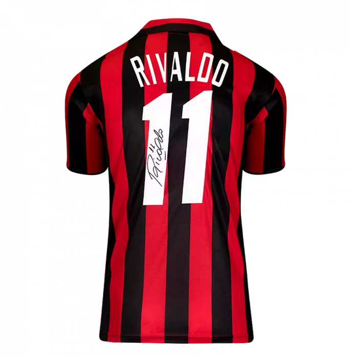 Zlatan Ibrahimovic & Rivaldo Signed AC Milan Home Shirts In Classic Dual Frame
