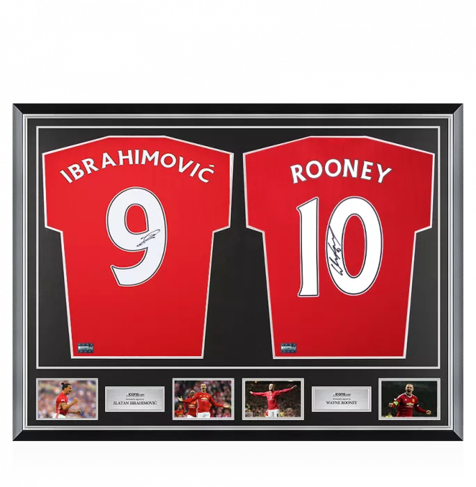 Zlatan Ibrahimovic & Wayne Rooney Signed Manchester United Shirts In Classic Dual Frame